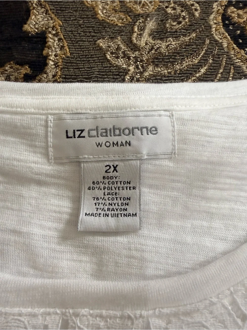 LIZ CLAIBORNE Women's 50% Cotton Tunic Top Short Sleeve Solid White 2X  NWT!